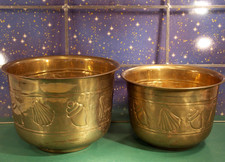 2x Blumen über topf Messing gold Muschel design  maritim ANTIK