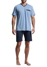 GÖTZBURG Shorty Pyjama Herren kurzer Schlafanzug 2-teilig kurz blau Baumwolle