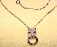 NEU! Schmuckset Kette  Anhänger Panther 925 Silber, rhodiniert Weiß Gold Optik