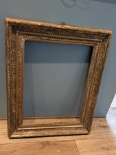 Antik  Holz Bilderrahmen goldfarbig reich ornamentiert 19 Jhd. FM: 38,4 x 50 cm