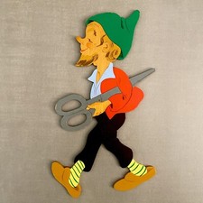 Figur Midcentury Ravi-Kunst Schneiderlein Schere Deko 23cm Märchen-Holzbild TOP 