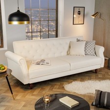 Chesterfield 3er Sofa MAISON BELLE AFFAIRE 220cm natur Schlaffunktion Gästebett