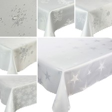 Tischdecke Weihnachten Fleckenresistente abwaschbar - Weiß, viele Größen -ÖkoTex