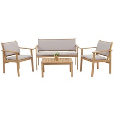 B-Ware Garten-Garnitur MCW-O19, Lounge-Set, Holz Akazie 180g/m², Kissen grau