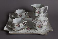 Limoges Peint a la Main Mokkatassen Milch Zucker Set Tablett Rosen France