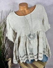 NEU Alinie 100 Leinen Tunika Bluse  Italy Richelieu BEIGE 38 40 42