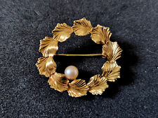 Florale runde Brosche mit Perle Pearl Brooch aus 14 kt 585 Gold Perl Jugendstil