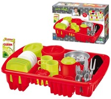 Geschirrset mit Abtropf-Gitterkorb (Rot) Geschirr Spielzeug Spielküche Kinder