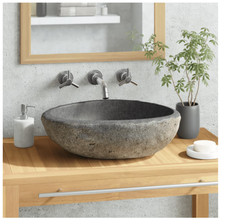 Waschbecken Flussstein Oval Naturstein Waschschale Waschtisch Waschraum 