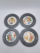 Zinn Teller - Wand Teller - Wandteller - Ø 10,5 cm - Motiv Blumen - 4 Stück