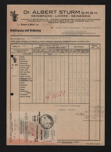 Bingen rhein rechnung 1937 - bingen/rhein,,