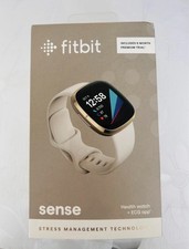 FitBit Sense 41mm Edelstahlgehäuse-Gold mit Sportarmband in Weiß (GPS)...