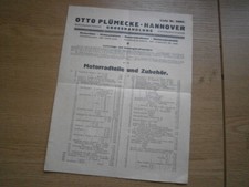 Otto Plümecke Hannover, Teile + Preisliste für Motorradteile u. Zubehör, ca 1925