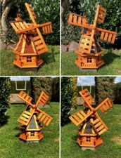 DARLUX Sechseck Holz Garten-Windmühle kugelgelagert Rot/Blau/Grün/Schwarz H70 cm