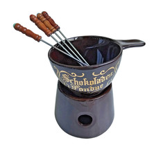 Schokoladenfondue Set mit 4 Gabeln Keramik Fondue-Set - dunkelbraun
