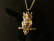 Eule Klar Anhänger mit Kette 24 Karat Vergoldet Wald Uhu Gold Vogel