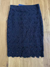 Tom Tailor Rock Bleistiftrock Kleid Blau Spitze Midi Gefüttert 36 S NEU