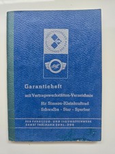 DDR SIMSON Garantieheft mit Vertragswerkstättenverzeichnis Schwalbe Star Sperber