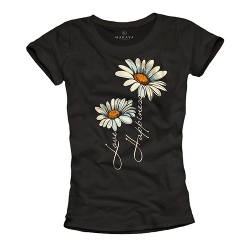 Damen shirt schwarz blumen - damen,