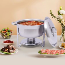 Edelstahl Chafing Dish Speisenw?rmer Suppentopf Runde mit Deckel Silber 42*32cm
