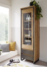 Vitrine Schrank 62x204cm Eiche massiv geölt & Metall gebürstet NEU OVP!!!