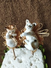 2x Katze Figur Garten Blumenstecker Blumentopf Bast