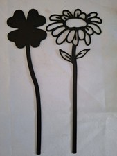 2er Set Stecker Stab Blume Kleeblatt Garten Topf Beet Dekoration Schwarz Metall 