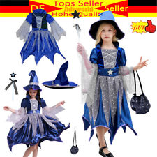 Kinder Hexenkostüm Mädchen Karneval Kostüm Halloween Hexekleid +Hexenhut Satz❤️