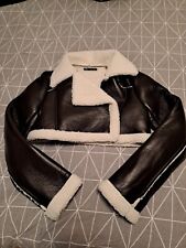 Crop-Top Leder-Teddyjacke S braun