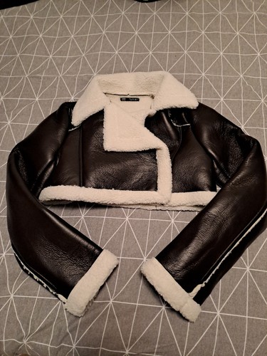 Crop top leder teddyjacke - leder-teddyjacke, s