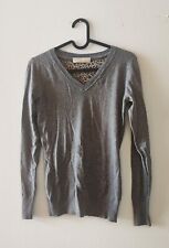 Trendy Damen Pulli Pullover Sweater langarm grau Leo elegant Gr S/M 36/38 bequem
