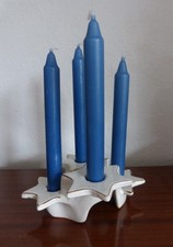 Advent Kerzenhalter 4 versetzte Keramik Sterne + Kerze Weihnachten weiß + gold
