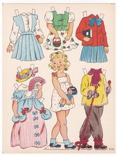 Kind Mädchen Kleid Kostüm Hut Ski Puppe alter Bastelbogen Ausschneidebogen