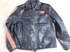 Lederjacke im Biker Stil- schwarz-orange- Gr. M-leicht gefüttert