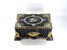 Antike Schatulle, Kästchen, Goldlot Malerei, Blumen Perlmutt Schwarzlack um 1900