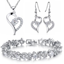 SCHMUCKSET 925 STERLING SILBER PL HALSKETTE HERZ ANHÄNGER OHRRINGE ARMBAND NEU
