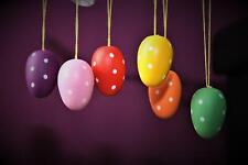 6 Holz-Ostereier 2,4 x 3,5cm mit Hänger farblich sortiert Osterdeko Osterstauß