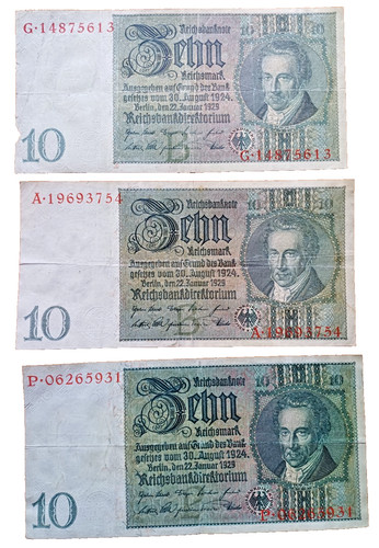Banknoten deutschland 10 - banknoten, 3x