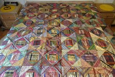 Tagesdecke, Wandbehang, Quilt aus Indien, ca. 270 x 220 cm u.a. goldfarben