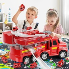 LKW Feuerwehrauto mit Licht und Sound Auto Transporter Kinder Spielzeug Geschenk