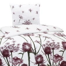 Hochwertige Biber Bettwäsche Baumwolle Blumen Weiß Rot 135x200 80x80