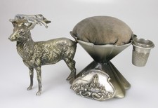 antikes Nadelkissen aus Metall Hirsch Plakette Cochem Fingerhut-Halter ca 12 cm