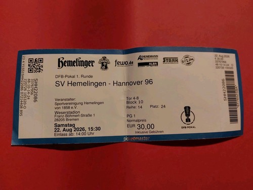 Used sammler ticket dfb - dfb, pokal