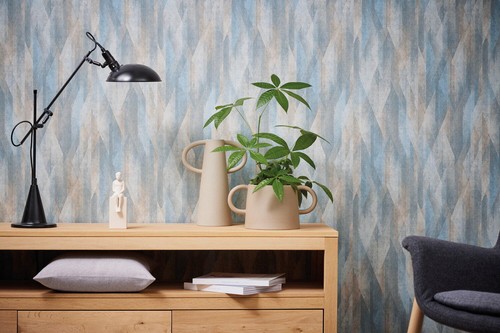 Vliestapete blau beige - vliestapete, grau