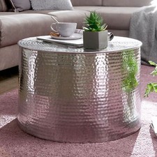 FineBuy Couchtisch Ø 61 cm Wohnzimmertisch Sofatisch Hammerschlag Stubentisch