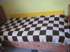 Patchwork Häkeldecke Tagesdecke  creme und braun 190 x 107 cm Handarbeit Vintage