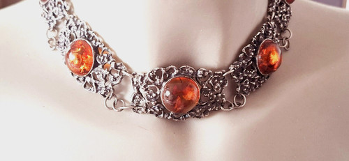 Silber collier bernstein - collier,