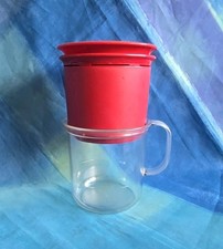 Tupperware Aromax Tasse transparent + Gold Kaffefilter + Teefilter + Deckel rot