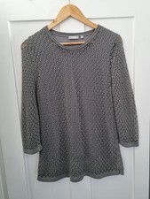 RABE Häkel Tunika Grau 3/4 Arm Pull Over Gefüttert Body Baumwollmischung 40 Uk 14