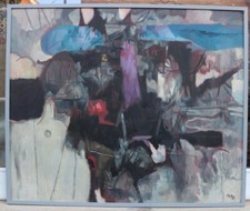 Alfred Hetz (1933-74) - Schüler Willi Baumeister - Abstrakte Komposition in Lila